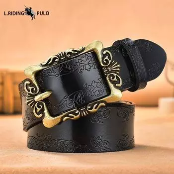 Винтажный ремень из натуральной кожи женский с пряжкой-булавкой, рельефный ремень из коровьей кожи, корейский стиль, универсальный ремень для брюк 105cm