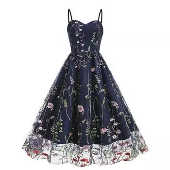 Винтажный ремешок с вышитыми цветами, сетчатое лоскутное женское платье, элегантное платье с V-образным вырезом и высокой талией, повседневные платья, женское однотонное свободное вечернее длинное платье 24318 S белый