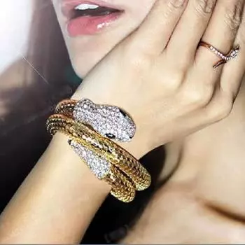 Винтажный ретро изогнутый эластичный браслет в виде змеи, ювелирные изделия-манжеты, браслет в стиле панк со стразами золотистый