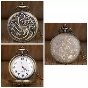 Винтажный ретро трехглавый дракон огненно-кровавый дизайн кварцевые карманные часы унисекс для мужчин и женщин ожерелье кулон часы цепочка классический циферблат ювелирные изделия подарок x1