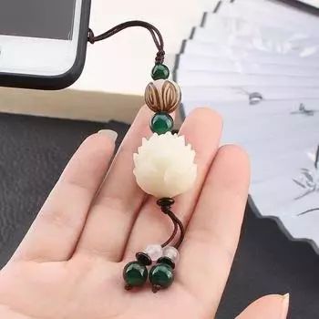 Винтажный резной брелок для ключей в виде цветка лотоса Бодхи ручной работы для женщин и мужчин, деревянные украшения, подвески, простые бисерные брелки зелёный