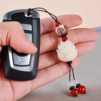 Винтажный резной брелок для ключей в виде цветка лотоса Бодхи ручной работы для женщин и мужчин, деревянные украшения, подвески, простые бисерные брелки зелёный