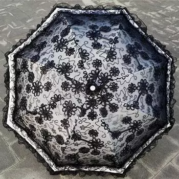 Винтажный Роскошный Двухслойный Кружевной Цветочный Солнцезащитный Зонт Женский Дорожный Ветрозащитный Дождевик УФ Зонт от Дождя Бизнес-Подарок чёрный