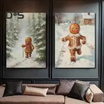 Винтажный рождественский постер без рамки настенный художественный холст постер Санта сосна снеговики праздничный постер для спальни гостиная столовая S E