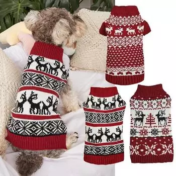 Винтажный рождественский свитер с кошкой и собакой, вязаный рождественский олень, праздничный рождественский свитер с щенком и котенком, размер M L
