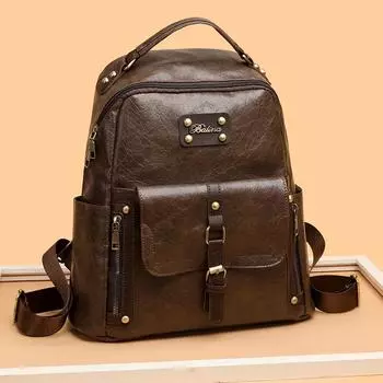 Винтажный рюкзак Commuter большой емкости, мягкий кожаный женский дорожный рюкзак коричневый