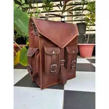 Винтажный рюкзак для ноутбука, сумка-мессенджер из козьей кожи, коричневая сумка ручной работы. 15 x 11 x 4 in коричневый