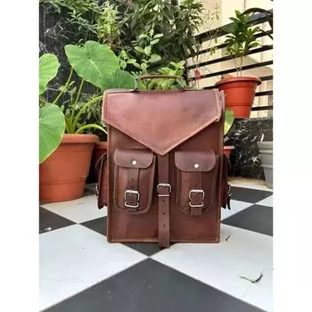 Винтажный рюкзак для ноутбука, сумка-мессенджер из козьей кожи, коричневая сумка ручной работы. 15 x 11 x 4 in коричневый