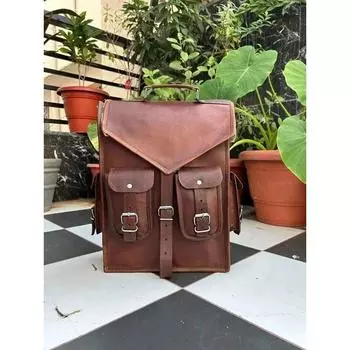 Винтажный рюкзак для ноутбука, сумка-мессенджер из козьей кожи, коричневая сумка ручной работы. 15 x 11 x 4 in коричневый