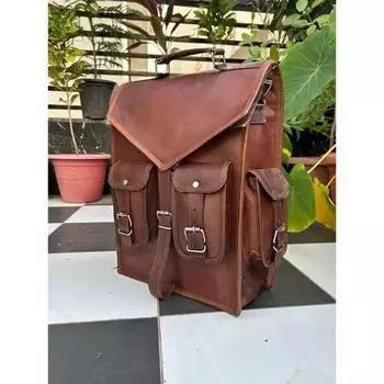Винтажный рюкзак для ноутбука, сумка-мессенджер из козьей кожи, коричневая сумка ручной работы. 15 x 11 x 4 in коричневый