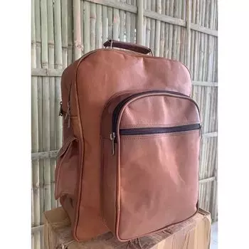 Винтажный рюкзак из козьей кожи, настоящая сумка-портфель из настоящего ноутбука [Поход] 16 x 12 x 4 in коричневый