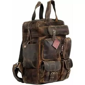 Винтажный рюкзак из кожи буйвола ручной работы, дорожная сумка с несколькими карманами для мужчин и женщин 18 x 12 x 5 in коричневый