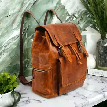 Винтажный рюкзак ручной работы из 100% чистой кожи буйвола, дорожная сумка для колледжа 12 x 15 x 6 in коричневый
