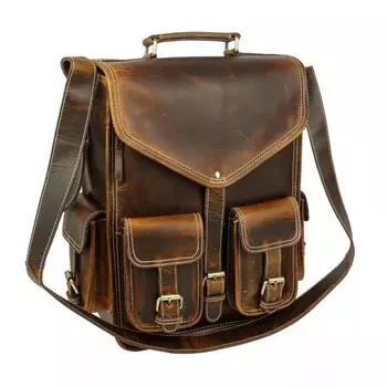 Винтажный рюкзак ручной работы из 100% чистой кожи буйвола, дорожная сумка для колледжа 15 x 11 x 4 in коричневый