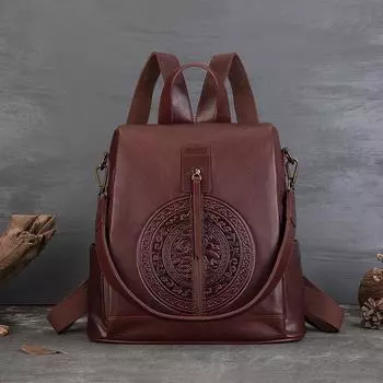 Винтажный рюкзак Totem из натуральной кожи ручной работы, большой емкости, противоугонный рюкзак из коровьей кожи, женская сумка через плечо коричневый