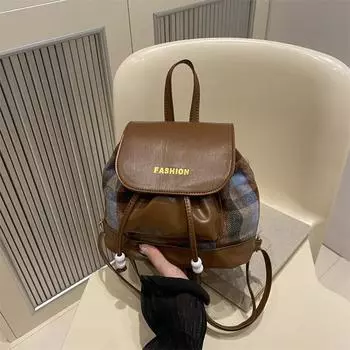 Винтажный рюкзак в стиле колледжа, женская сумка-мешок 2025 года, осень-зима, новый трендовый рюкзак в деревенском стиле, контрастного цвета, шерстяная клетчатая сумка-ведро синий