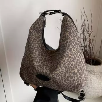 Винтажный рюкзак, женская сумка-тоут с леопардовым принтом, вместительная, для поездок на работу коричневый