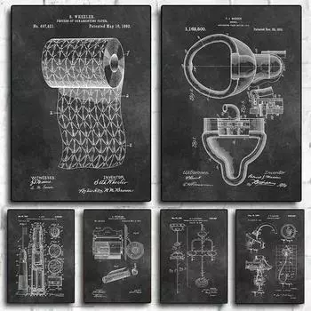 Винтажный рулон туалетной бумаги Wheeler, патенты, постер для ванной комнаты, холст, картина, абстрактная настенная художественная картина для украшения комнаты, дома 21x30cm No Frame