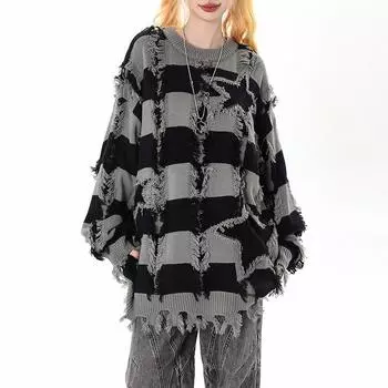 Винтажный рваный мешковатый свитер для женщин осень-зима уличный стиль пуловер трикотаж модная одежда больших размеров M розовый