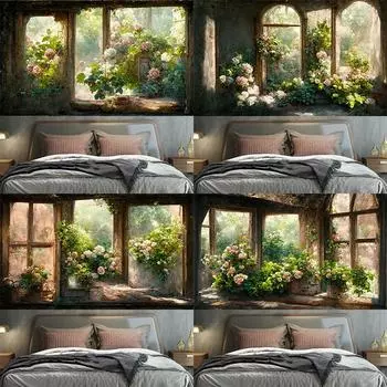 Винтажный садовый подоконник, цветочный гобелен, настенное художественное украшение, фон, ткань, эстетика комнаты, дома 100x75cm