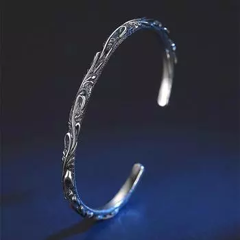 Винтажный серебряный браслет с изображением виноградной лозы и резным цветком для мужчин и женщин, модный мужской браслет в стиле панк, намотка на запястье, аксессуары для подарка