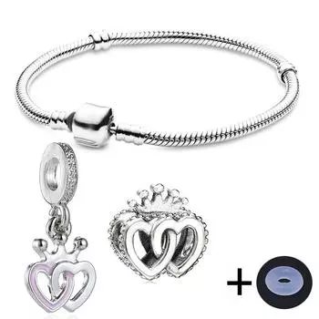 Винтажный серебряный цвет, цепочка в виде змеи, простые браслеты-подвески с губной помадой, брендовый браслет на высоком каблуке с хрустальным шаром для женщин, ювелирные изделия 16cm