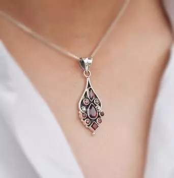 Винтажный серебряный кулон, кулон из цельного серебра 925 пробы с драгоценными камнями, кулон с окисленным гранатом, ожерелье с подвеской в подарок на День благодарения 4*7 CM красный