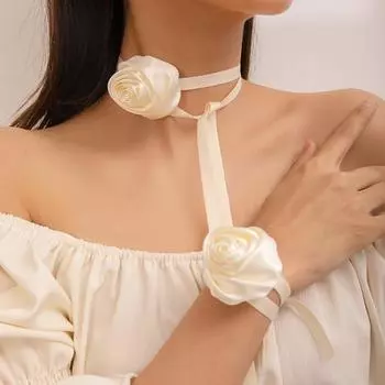 Винтажный шелковый комплект украшений с призрачным цветком для женщин, ожерелье ручной работы на шнуровке, браслет, аксессуары, женские подарки для подружки невесты Mujer