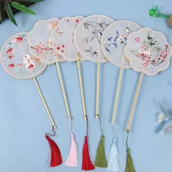 Винтажный шелковый веер, вышитый веер, круглый веер, женский костюм, ханьфу, чонсам S-round