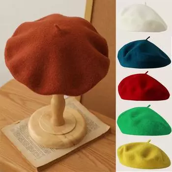 Винтажный шерстяной французский берет для женщин, однотонный, модный, простой, повседневный, однотонный, классический, дышащий, мягкий, удобный головной убор для осени и зимы one size
