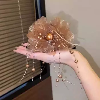 Винтажный шифоновый цветок, жемчуг, перо, заколка для волос для женщин, леди, элегантное украшение для волос, повязка на голову, заколка для волос, шпилька, аксессуары для волос