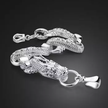 Винтажный широкий браслет 15 мм, серебро 925 пробы, классические браслеты-цепочки Forever Dragon для мужчин и женщин, очаровательные ювелирные изделия 19.5cm