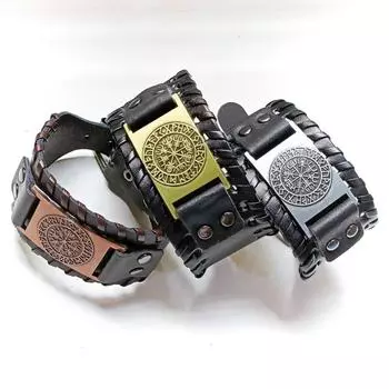 Винтажный широкий браслет из искусственной кожи, сплав, компас в пиратском стиле, модный аксессуар