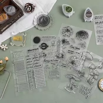 Винтажный штамп, прозрачный силиконовый штамп с цветочными фруктами и английскими словами, строительный штамп для DIY, декоративный альбом для скрапбукинга, журнал для студентов