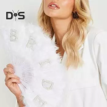 Винтажный складной веер из перьев, ручной веер для свадебной вечеринки, переносной летний веер, украшение для танцевального представления, аксессуары для вечеринок белый