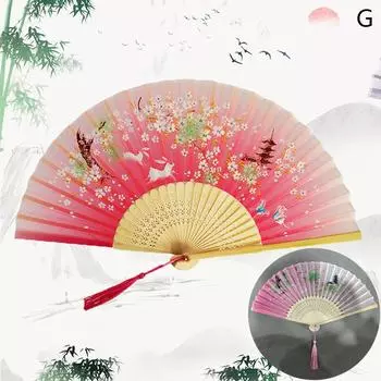Винтажный складной веер в китайском стиле, бамбуковый ручной веер, классический классический деревянный хвостовик G