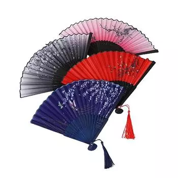 Винтажный складной веер в китайском стиле, бамбуковый ручной веер, деревянный хвостовик, классический танцевальный веер с кисточкой, элегантный женский веер, домашний декор