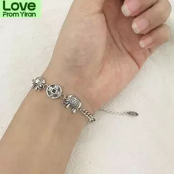 Винтажный слон старинные монеты 925 стерлингового серебра браслет для женщин мужчин пара ювелирные изделия ручной работы подарки оптовая продажа S -B415 16.5cm add 3.5cm