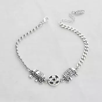 Винтажный слон старинные монеты 925 стерлингового серебра браслет для женщин мужчин пара ювелирные изделия ручной работы подарки оптовая продажа S-B415 16.5cm add 3.5cm