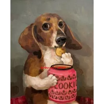 Винтажный Смешной Щенок Ест Пончик Арт Постер Принт Милый Забавный Котенок Ест Закуски Холст Картина Гостиная Стена Домашний Декор 21cm30cm NoFrame