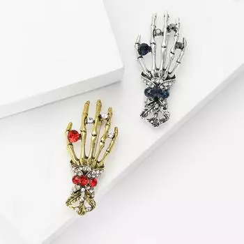Винтажный сплав Стразы Скелет Кость руки Брошь Личность Панк Стиль Мужская и женская одежда Брошь Украшение Булавка