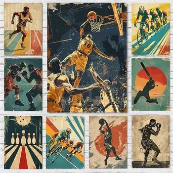 Винтажный спортивный постер Бейсбол Баскетбол Велоспорт Бокс Печать на холсте Картина Настенные картины Главная Комната Винтажное украшение 21x30cm No Framed