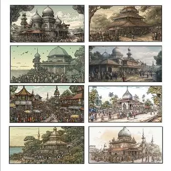 Винтажный средневековый знаменитый замок, холст, живопись, скандинавская гостиная, домашний офис, принты, стены, древний мир, фэнтези, городской пейзаж, плакаты, декор, фреска 20x40cm No Frame зелёный