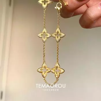 Винтажный средневековый золотой кулон с улыбкой, геометрический, с камнем «тигровый глаз», браслет из плетеного шнура черного золота, женское плетеное украшение для ношения в руке Four-leaf clover bracelet