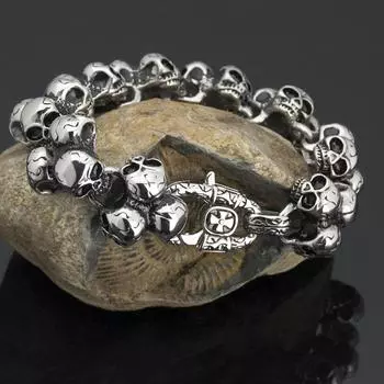Винтажный стиль, браслет с черепом из нержавеющей стали, мужской браслет в стиле панк-рок, браслет-цепочка со скелетом, мужские браслеты, готические ювелирные аксессуары, аксессуары 22CM