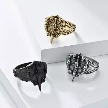 Винтажный стиль Череп Святой Меч Титановое стальное кольцо для мужчин Персонализированные модные украшения 7#