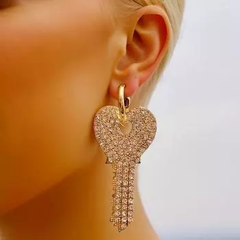 Винтажный стиль цинковый сплав вода бриллиант геометрический круг сердце ключ серьги для женщин