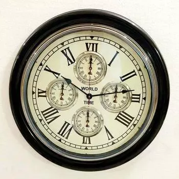 Винтажный стиль, латунные черные деревянные часы, мировое время, часы, настенный декор, морской