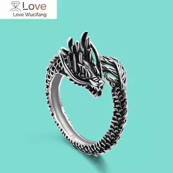 Винтажный стиль мужское кольцо из 100% серебра 925 пробы креативное кольцо с драконом дизайн бесплатная регулировка цельное серебряное ювелирное изделие подарок на день рождения Resizable