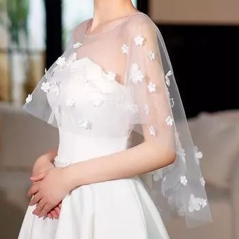 Винтажный стиль невесты Простота Белый плащ Современная юбка Аксессуары Свадебная шаль Стразы Жемчуг Платье Аксессуары